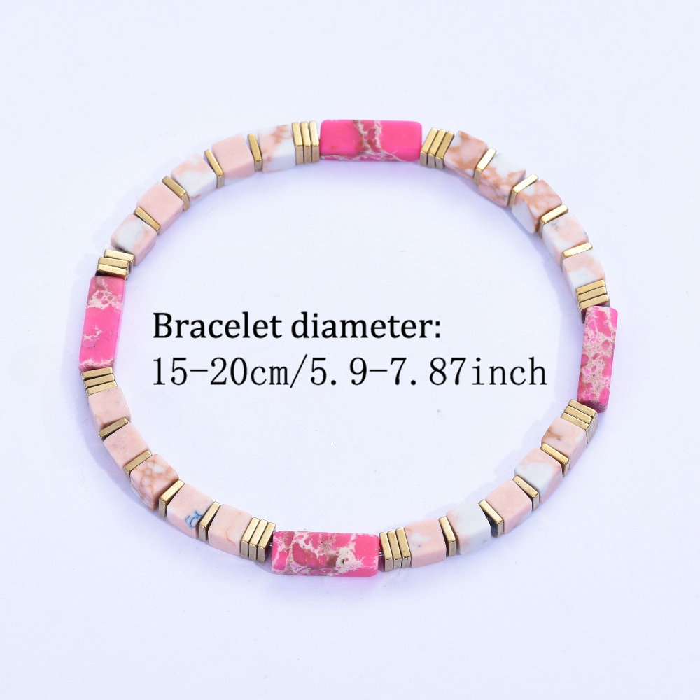 Square Beaded Bracelet of Natural Pink Imperial Stone